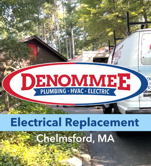 Completed residential electrical panel replacement installed by Denommee Plumbing HVAC and Electric in Chelmsford MA.
