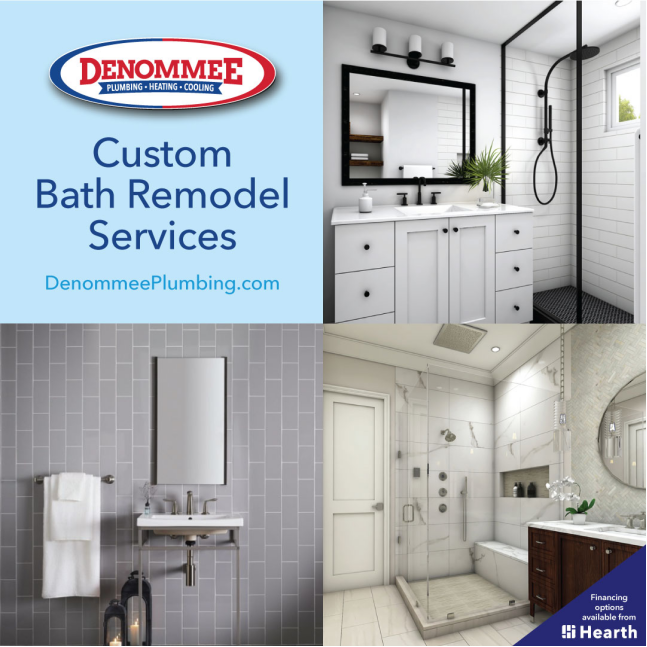 Custom bath remodels design to done with Denommee Plumbing.