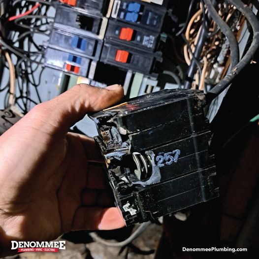 Breakers gone bad. An essential component in electrical systems, circuit breakers serve the purpose of protecting from dangerous overloading situations. Despite their robust construction, circuit breakers can and do go bad, eventually failing and leading to a range of electrical issues in a household or commercial establishment. 
Breaker failure can be attributed to several reasons such as aging, excessive wear and tear, or exposure to extreme temperatures or power surges. If the circuit breaker trips right away, the issue can be either a bad breaker or a short circuit. Unless one knows how to replace the circuit breaker or, in some situations, rewire it, it’s wise to call a licensed electrician to address the repair. 
The Denommee team of professional electricians are well-suited and able to promptly and properly diagnose and remedy all manner of circuit breaker malfunctions. Visit www.DenommeePlumbing.com to request our electric service.